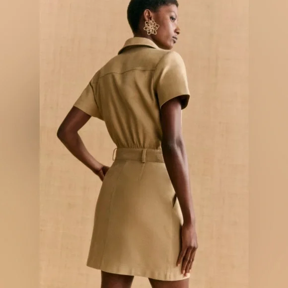 Sézane Oanelle Mini Dress in light beige size 2 - Picture 2 of 9